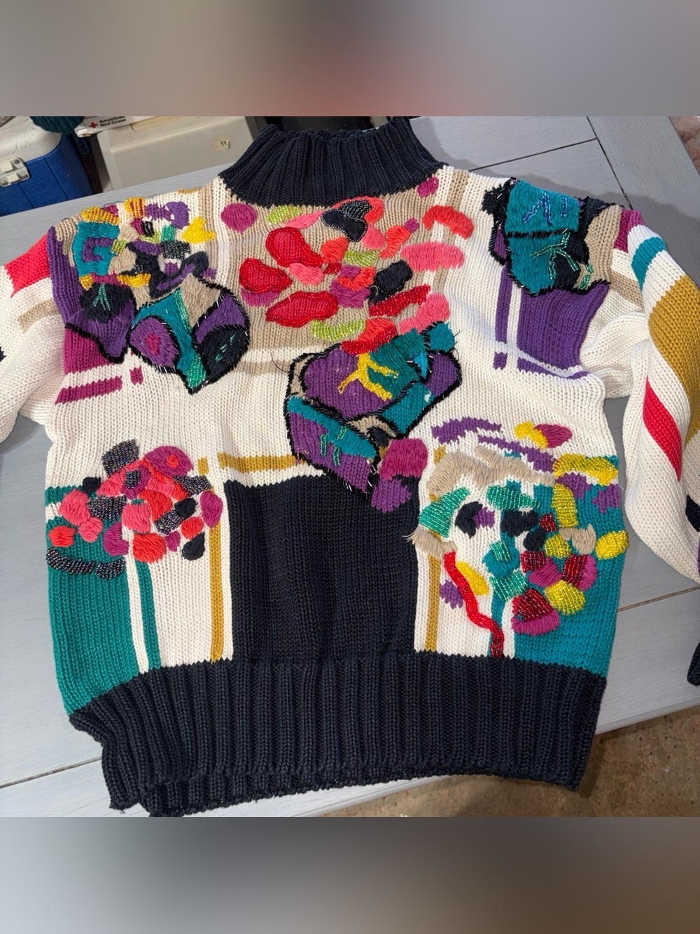1980’s Multicolor Floral Intarsia Mockneck Sweater - Picture 3 of 6